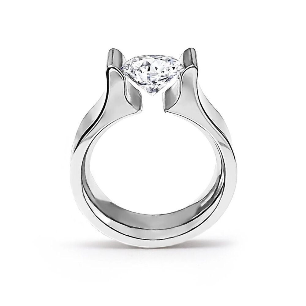 RG092W B.Tiff Tension 1 ct Round Solitaire Tall Edge Engagement Ring